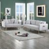 Easton - Linen Fabric Sofa, Loveseat Living Room With USB Charging Ports Pockets And Pillows (Set of 2) - Light Gray - Image 8