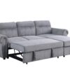 Ashton - Velvet Fabric Reversible Sleeper Sectional Sofa Chaise - Gray - Image 2