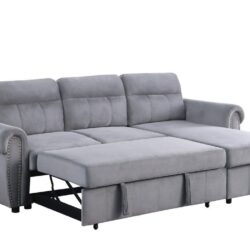 Ashton - Velvet Fabric Reversible Sleeper Sectional Sofa Chaise - Gray