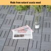 30 Piece Interlocking Deck Tiles Checker Pattern, Square Acacia Hardwood Outdoor Flooring For Patio, Bancony, Pool Side - Light Gray - Image 2