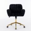 Office Chair, Artificial Rabbit Hair Home Office Chair With Golden Metal Base, Adjustable Desk Chair Swivel Office Chair, Vanity Chair - Black - Image 3