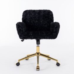 Office Chair, Artificial Rabbit Hair Home Office Chair With Golden Metal Base, Adjustable Desk Chair Swivel Office Chair, Vanity Chair - Black