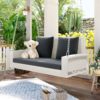 2 Person Wicker Hanging Porch Swing With Chains, Cushion, Pillow, Rattan Swing Bench For Garden, Backyard - White / Gray - Image 4