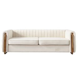 Contemporary Velvet Sofa Couch For Living Room - Beige