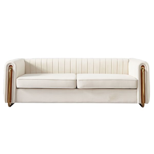 Contemporary Velvet Sofa Couch For Living Room - Beige