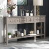 Rustic Entryway Console Table Long Sofa Table With Two Different Size Drawers And Bottom Shelf For Storage - Gray Wash - Image 12