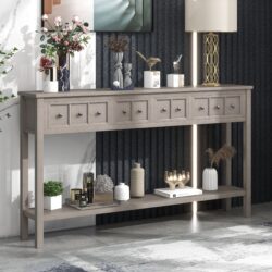 Rustic Entryway Console Table Long Sofa Table With Two Different Size Drawers And Bottom Shelf For Storage - Gray Wash