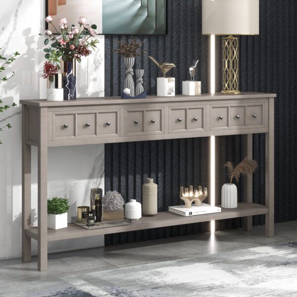 Rustic Entryway Console Table Long Sofa Table With Two Different Size Drawers And Bottom Shelf For Storage - Gray Wash