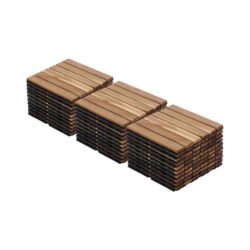 30 Piece Interlocking Deck Tiles Striped Pattern, Square Acacia Hardwood Outdoor Flooring For Patio, Bancony, Pool Side - Yellow