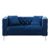 Wide Sofa With Jeweled Buttons, Square Arm, 2 Pillows - Blue - Image 3