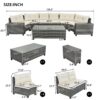 8 Pieces Outdoor Wicker Round Sofa Set, Half-Moon Sectional Sets All Weather, Curved Sofa Set With Rectangular Coffee Table, PE Rattan Water-Resistant And UV Protected, Movable Cushion - Beige - Image 8