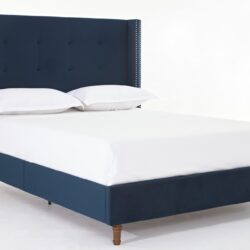 Peyton - King Bed Upholstered With High Headboard, Traditional Hand Buttoned Tufting - Blue