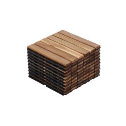 10 Piece Interlocking Deck Tiles Striped Pattern, Square Acacia Hardwood Outdoor Flooring For Patio, Bancony, Pool Side - Yellow