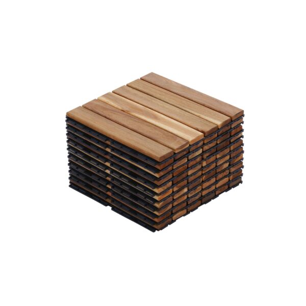 10 Piece Interlocking Deck Tiles Striped Pattern, Square Acacia Hardwood Outdoor Flooring For Patio, Bancony, Pool Side - Yellow