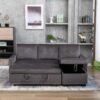 Reversible Sectional Storage Sleeper Sofa Bed, L-Shape 2 Seat Sectional Chaise With Storage, Skin-Feeling Velvet Fabric - Dark Gray - Image 6