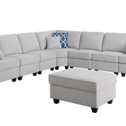 Leo - 8 Piece Modular L-Shape Sectional Sofa And Ottoman - Light Gray