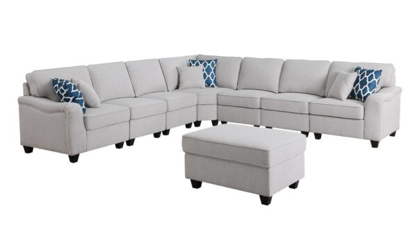 Leo - 8 Piece Modular L-Shape Sectional Sofa And Ottoman - Light Gray