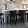 Contemporary Velvet Upholstered Wing-Back Barstools With Button Tufted Decoration And Wooden Legs, And Chrome Nailhead Trim, Leisure Style Bar Chairs, Bar Stools (Set of 4) - Black - Image 18