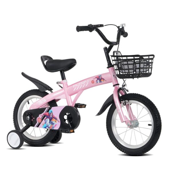 Fkznpj - 18" Sporty Kids Bike With Training Wheels And Stand Adjustable Saddle Suitable For Boys And Girls Aged 5 - 10 Years Tall Height 39 - 49" Available In A Variety Of Colors - Pink