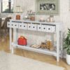 Rustic Entryway Console Table Long Sofa Table With Two Different Size Drawers And Bottom Shelf For Storage - Antique White - Image 3