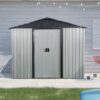 8Ft X 4Ft Outdoor Metal Storage Shed With Sliding Door And Foundation For Backyard, Patio, Lawn - White / Black - Image 3