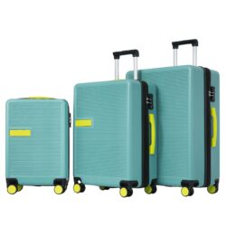 Contrast Color 3 Piece Luggage Set Hardside Spinner Suitcase With Tsa Lock 20" 24' 28" Available - Teal Blue
