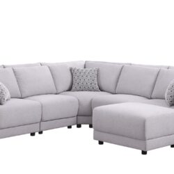 Penelope - Fabric Reversible L-Shape Sectional Sofa With Ottoman And Pillows - Light Gray
