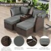 2 Seater Outdoor Patio Daybed Outdoor Double Daybed Outdoor Loveseat Sofa Set With Foldable Awning And Cushions For Garden, Balcony, Poolside - Gray - Image 6