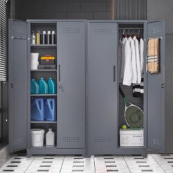 Metal Storage Cabinets, Cleaning Tool Cabinet With Locking Door, Tall Broom Tool Organizer And Storage, Large Storage Cabinet For Kitchen - Gray