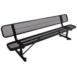 8' Outdoor Steel Bench With Backrest - Black
