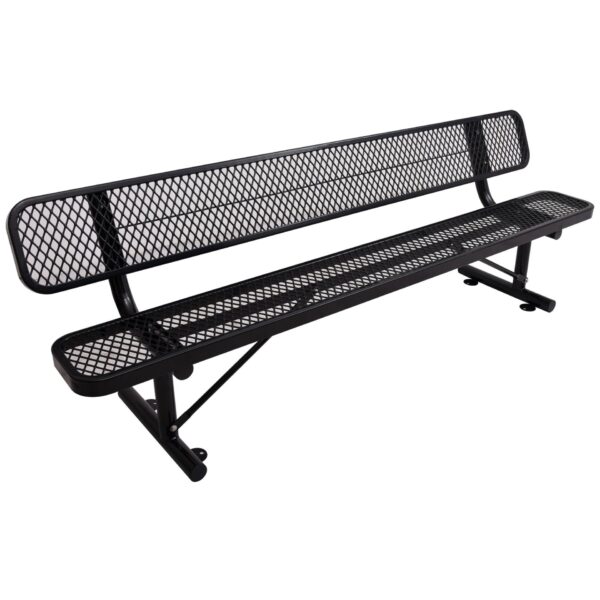 8' Outdoor Steel Bench With Backrest - Black
