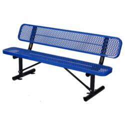 6' Outdoor Steel Bench With Backrest - Blue