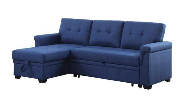 Lucca - Linen Reversible Sleeper Sectional Sofa With Storage Chaise - Blue