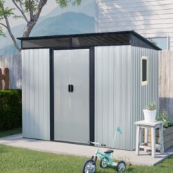8 Ft X 6 Ft Outdoor Metal Storage Shed With Window And Transparent Plate For Garden, Lawn - White / Black