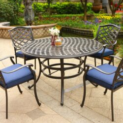 Round 4 Person 49" Long Aluminum Dining Set With Cushions - Navy Blue