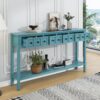 Rustic Entryway Console Table Long Sofa Table With Two Different Size Drawers And Bottom Shelf For Storage - Turquoise Green - Image 3