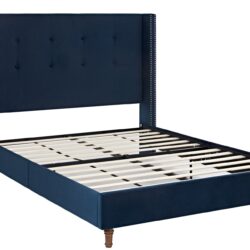 Peyton - Queen Bed Upholstered With High Headboard, Traditional Hand Buttoned Tufting - Blue