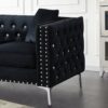 Wide Sofa With Jeweled Buttons Square Arm, 2 Pillows - Black - Image 5
