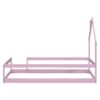 Twin Size Wood Bed With House-Shaped Headboard Floor Bed With Fences - Pink - Image 9