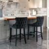 Contemporary Velvet Upholstered Wing-Back Barstools With Button Tufted Decoration And Wooden Legs, And Chrome Nailhead Trim, Leisure Style Bar Chairs, Bar Stools (Set of 4) - Black - Image 17