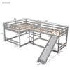 Full And Twin Size L-Shaped Bunk Bed With Slide And Short Ladder - Gray - Image 5