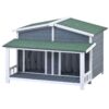 Large Wooden Dog House Outdoor / Indoor Dog Crate, Cabin Style, With Porch, 2 Doors - Gray / Green - Image 13