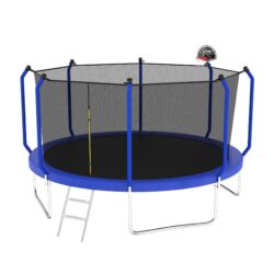 Trampoline With Basketball Hoop, Astm Approved Reinforced Type Outdoor Trampoline With Enclosure Net - Blue