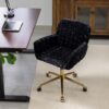 Office Chair, Artificial Rabbit Hair Home Office Chair With Golden Metal Base, Adjustable Desk Chair Swivel Office Chair, Vanity Chair - Black - Image 15