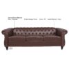 Rolled Arm Chesterfield Three Seater Sofa - Dark Brown - Image 8