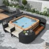 Spa Surround Spa Frame Quadrilateral Outdoor Rattan Sectional Sofa Set With Mini Sofa, Wooden Seats And Storage Spaces - Beige - Image 8