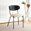 Modern Gray Simple Dining Chair Upholstered Chair Family Bedroom Stool Back Dressing, Black Round Table Set, Bentwood Covered With Ash Veneer Chair Back, Chair Metal Legs (Set of 3) - Black / Cream - Image 5