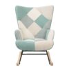 Accent Rocking Chair, Mid-Century Fabric Rocker Chair With Wood Legs And Patchwork Linen For Livingroom Bedroom - Blue - Image 6