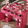 Vanity Desk With Large Mirror, 3 Colour Lighting Modes, Adjustable Brightness, Dresser With 3 Drawers & 2 Vertical Cabinets, Makeup Vanity Table For Women & Girls - Rose Pink - Image 4