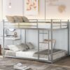 Full Over Full Metal Bunk Bed, Low Bunk Bed With Ladder - Silver - Image 3